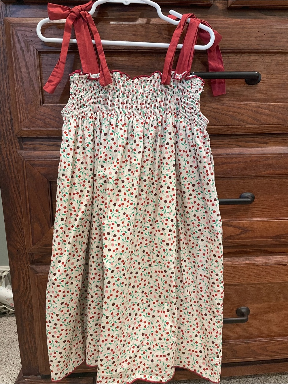 Edgehill Collection Cream Dress with Red Cherry Print